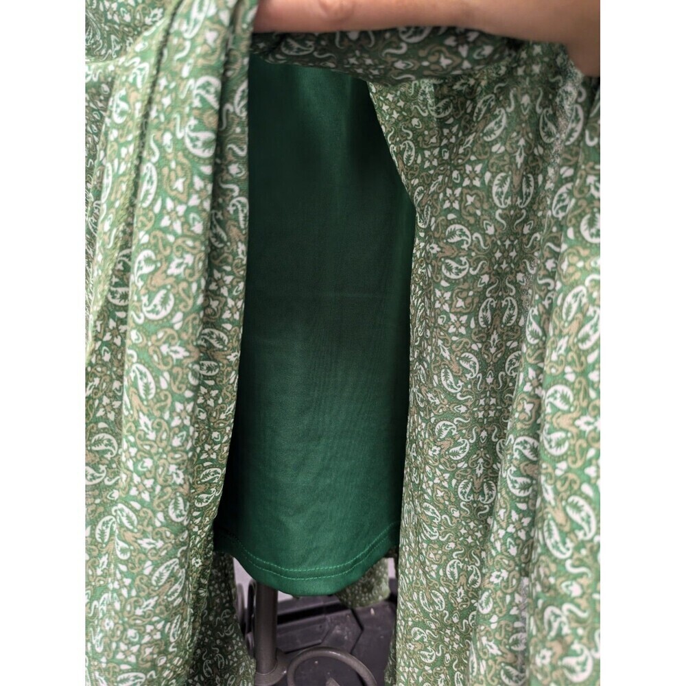 Lark & Grey Green Paisley Floral Print Smocked Dress sz M Holiday Modest Peasant - Picture 12 of 13